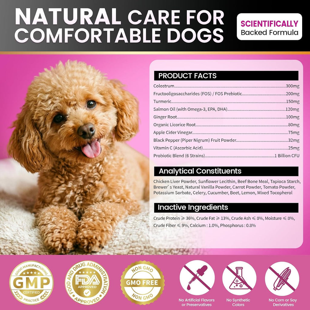 Dolean 200 count dog allergy chews container highlighting hot spot and paw licking relief