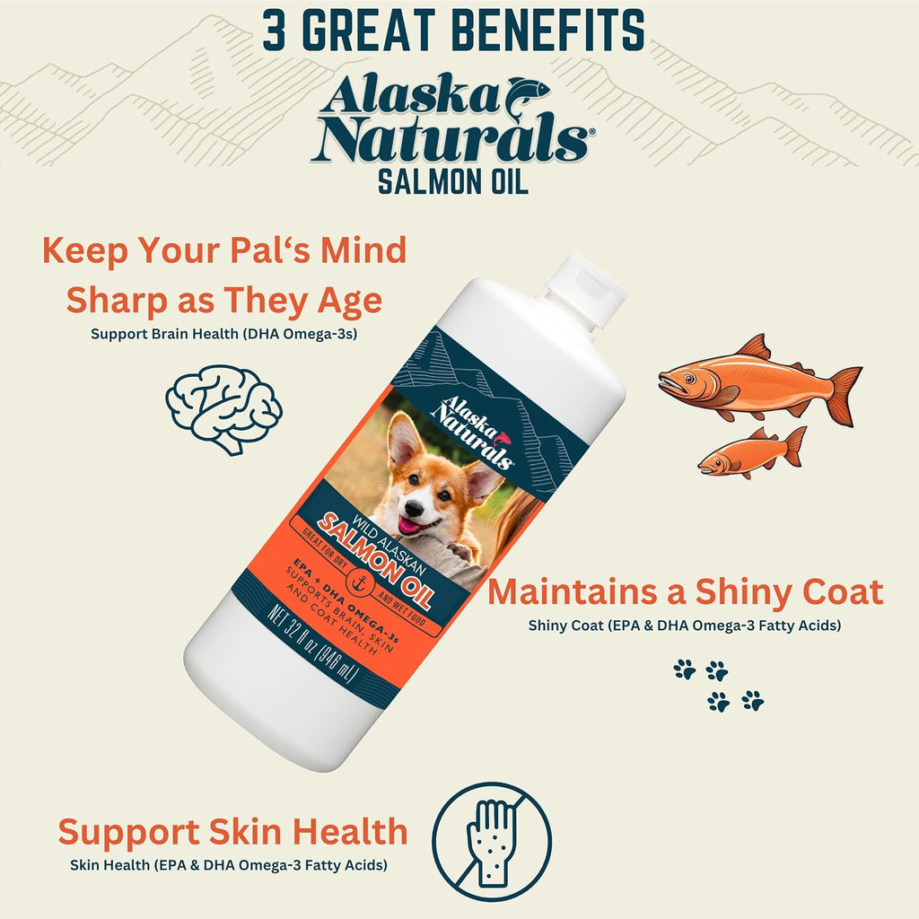 Salmon oil liquid food topper for dogs skin and coat health