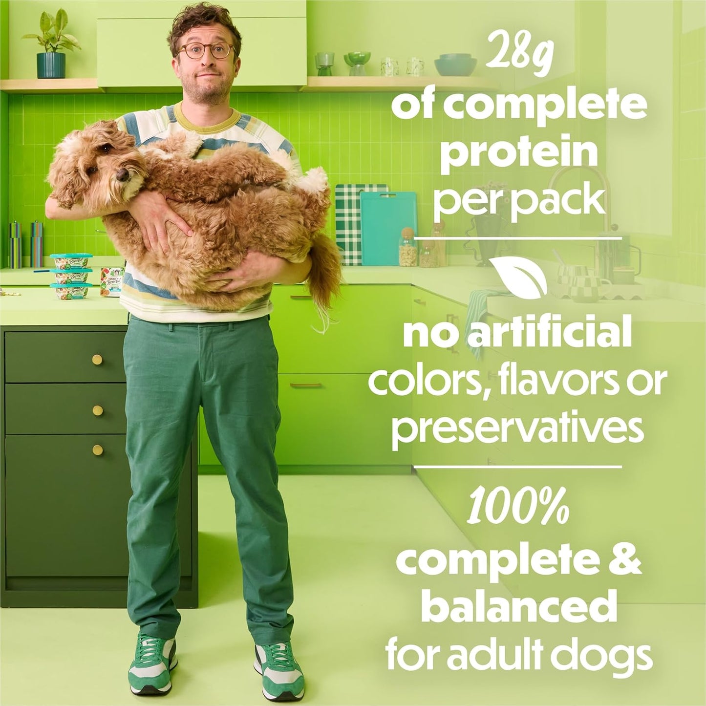 Premium imported Purina dog food tub showing natural ingredients list.