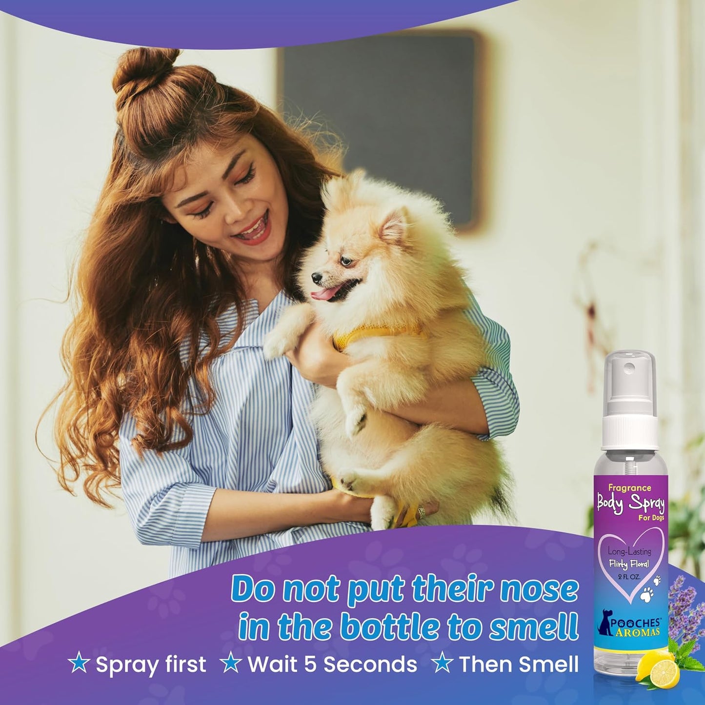 Pooches Aromas imported premium dog refreshing spray lifestyle shot