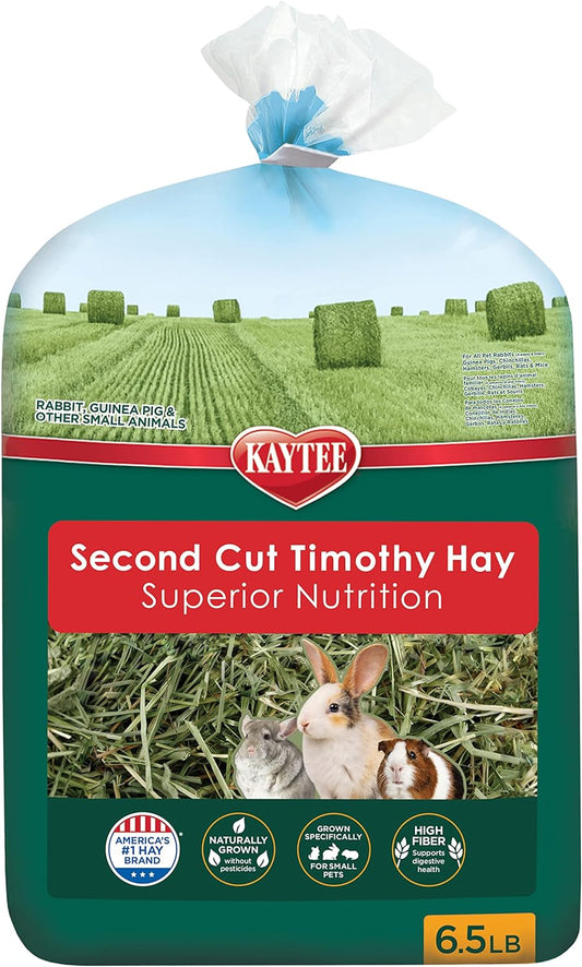 Kaytee Second Cut Timothy Hay 6.5 Pound bag front view premium USA imported small pet forage
