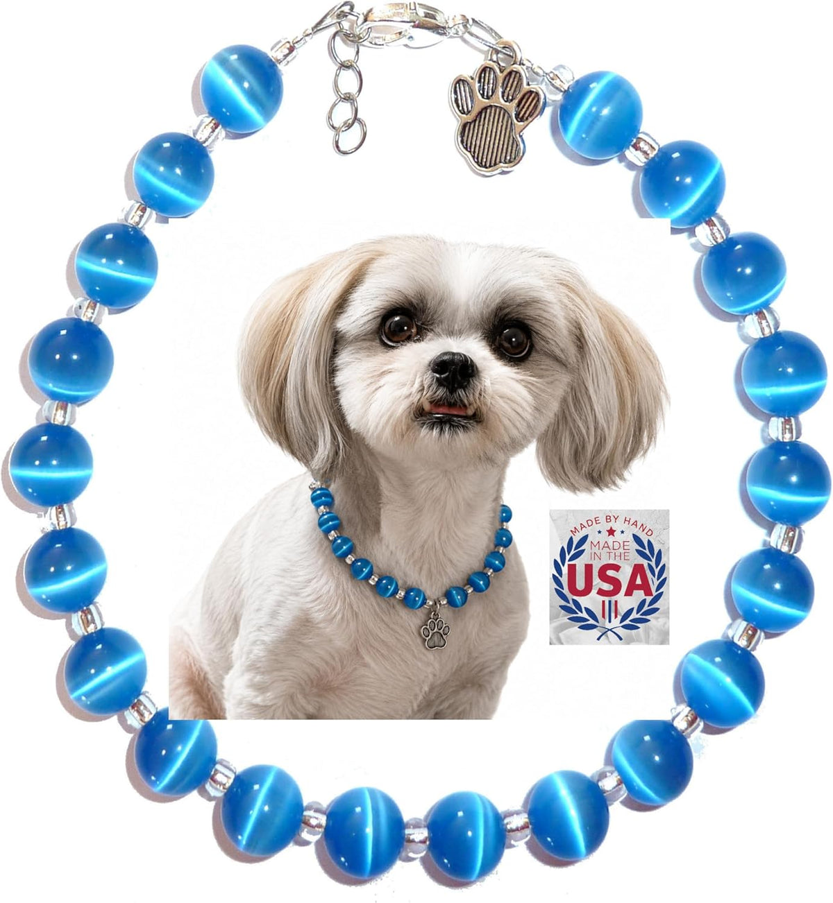Hidden Hollow Beads Handmade USA Adjustable Beaded Pet Collar, Bling Jewelry Necklace, Paw Print Charm, Small Medium Dogs Cats Puppies Kittens - Image 10