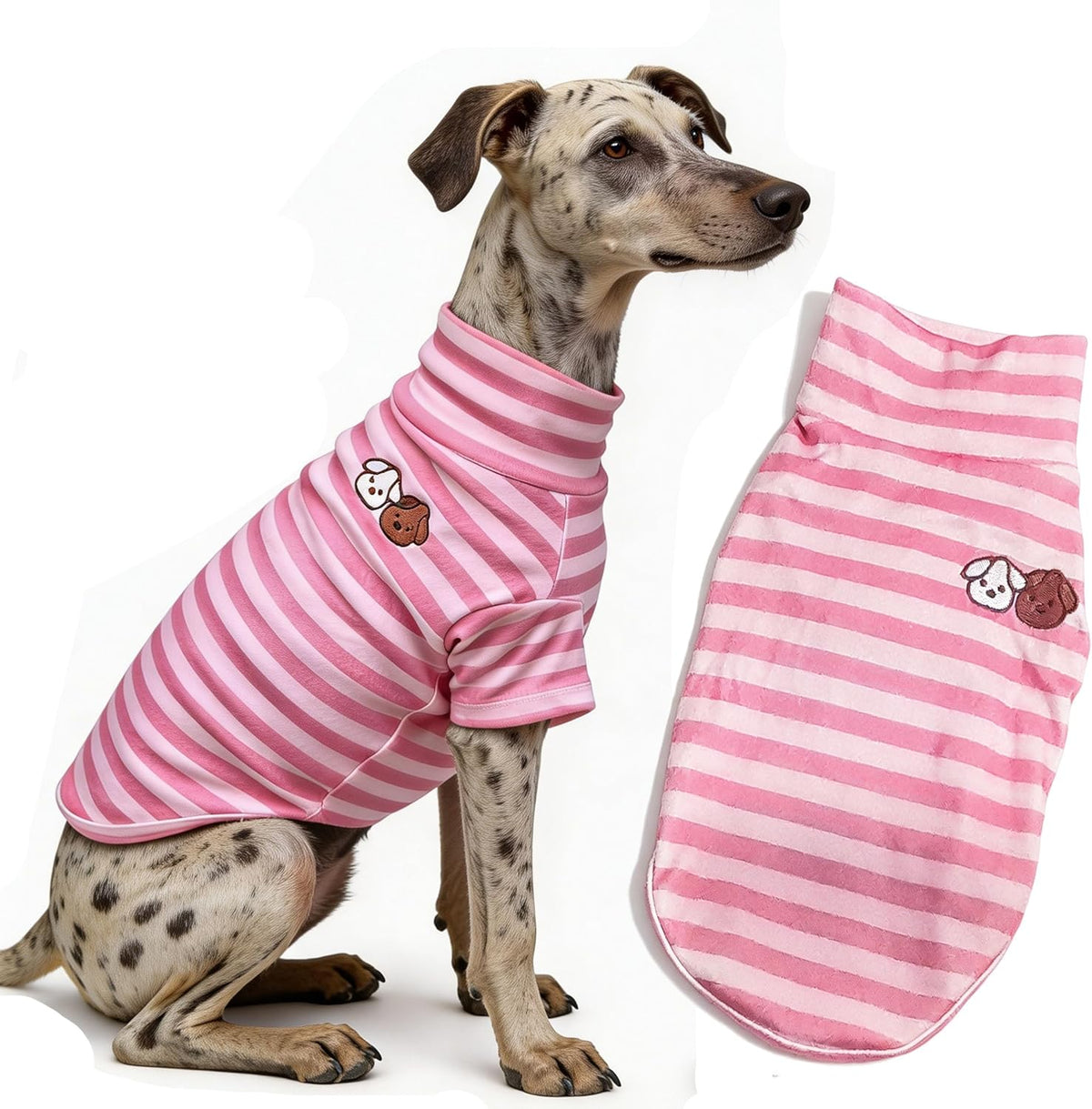 Turtleneck Dog Shirt Cute Doggie Embroidery Super Soft Dog Sweatshirt Stretchy Striped Puppy Pullover for Cats Small Medium Large Dogs (X-Large, Brown Striped) - Image 13