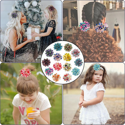 Multi-color chiffon pet collar charms displayed in bulk arrangement