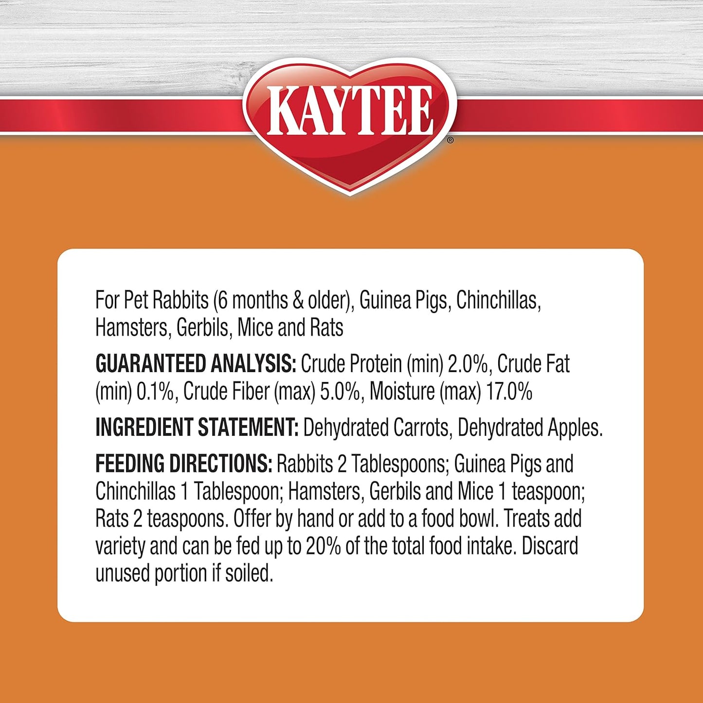 Kaytee natural snack for guinea pigs and rabbits nutritional information panel