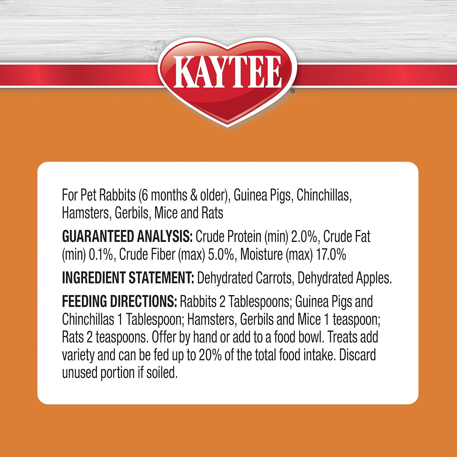Kaytee natural snack for guinea pigs and rabbits nutritional information panel