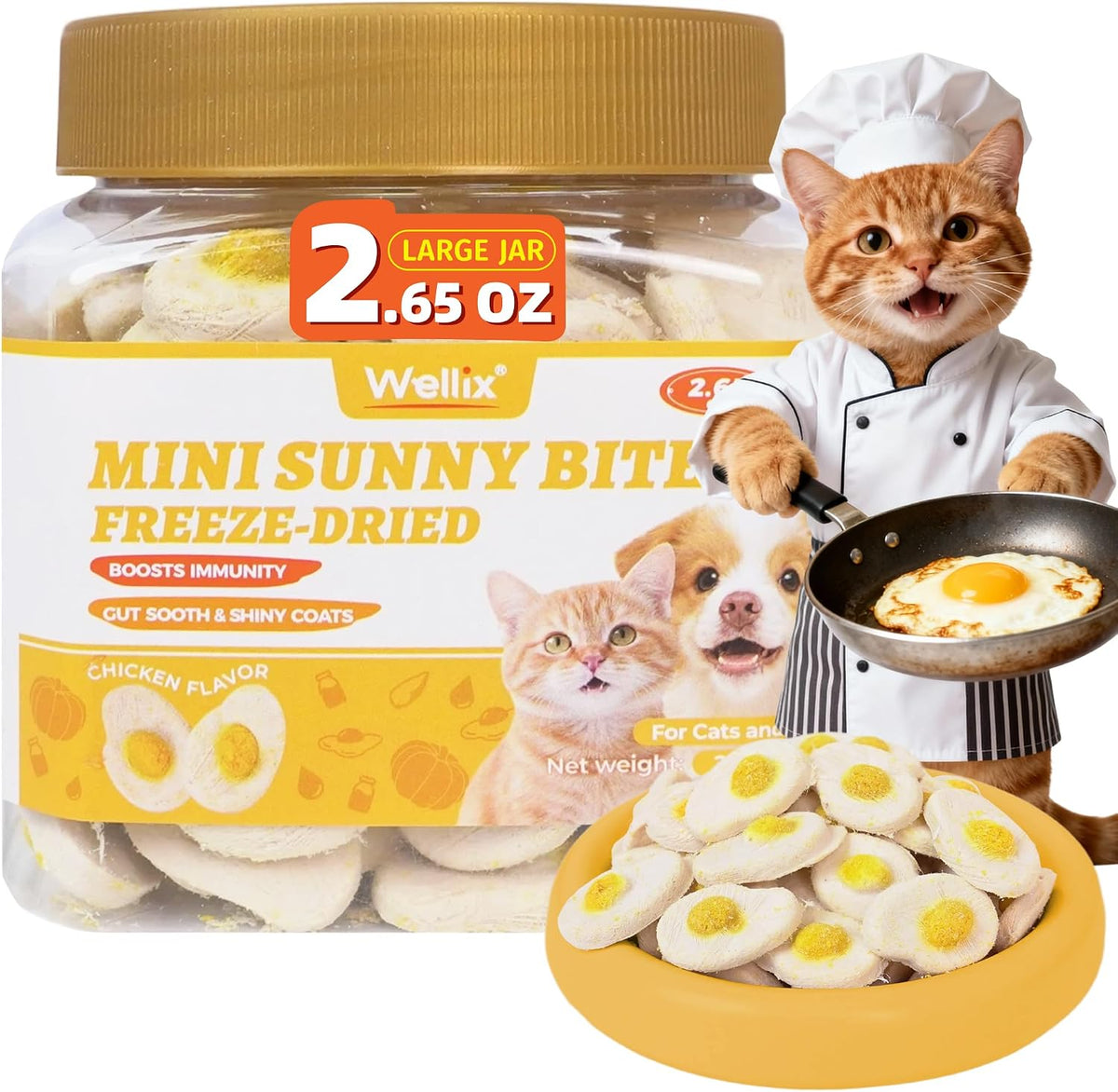 Wellix Freeze-Dried Treats for Dogs and Cats - SunnyBites Freeze Dried Chicken Cat Treats for Indoor Cats - Supports Immunity&Gut Healthy for Training Kitten Snack 3.5oz - Image 9