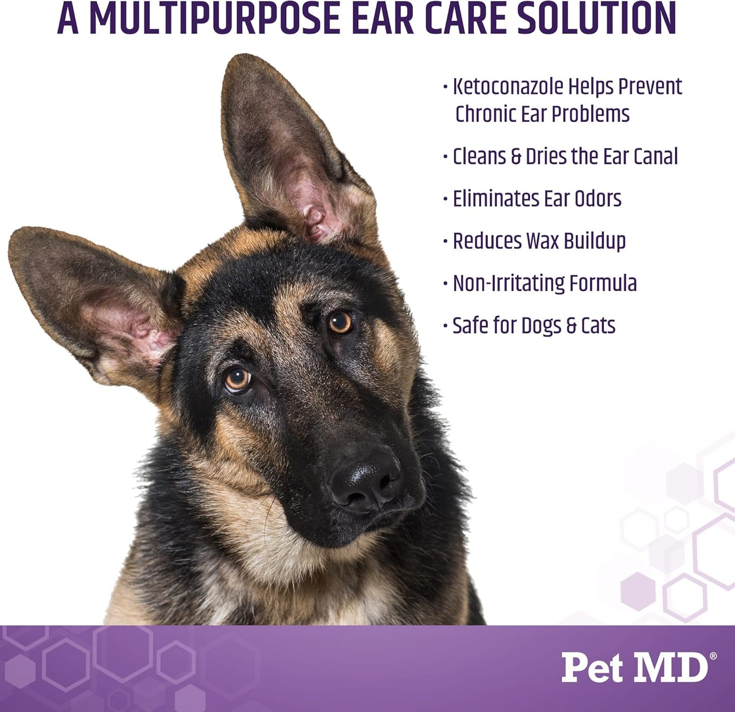 Pet MD Veterinary ear cleaning solution 12 fluid ounces packaging