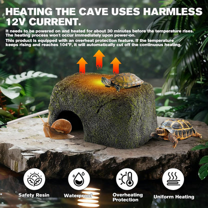 Bearded dragon resting on a 12V thermostatic heat rock cave