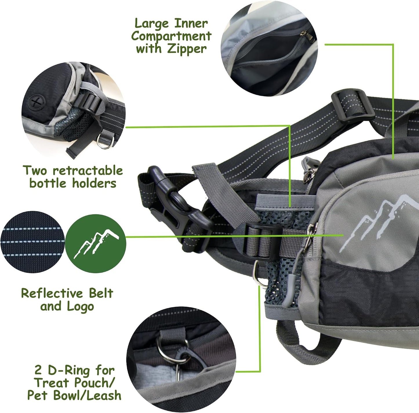 Dog Walking Fanny Pack with Removable Treat Pouch & 2 Retractable 300ml Water Bottle Holders, No Spill Magenetic Clasp - Hands-Free Pouches Training Waist Bag for Dog Owners, Poop Bag Dispenser - Image 3