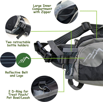 Dog Walking Fanny Pack with Removable Treat Pouch & 2 Retractable 300ml Water Bottle Holders, No Spill Magenetic Clasp - Hands-Free Pouches Training Waist Bag for Dog Owners, Poop Bag Dispenser - Image 3