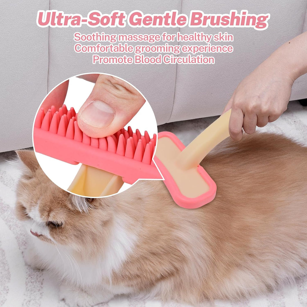 Ergonomic small pet bath brush being used for shampoo lathering