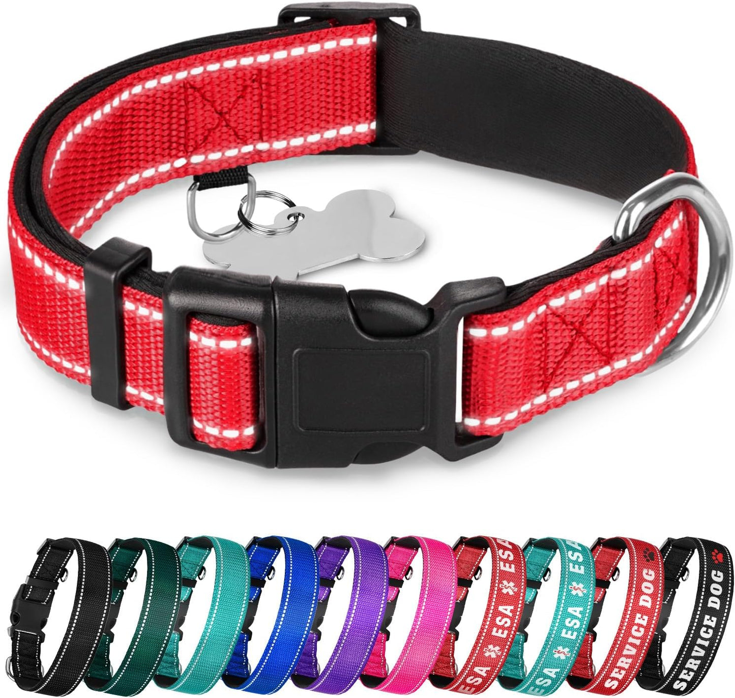 TECEUM Reflective Dog Collar - Aquamarine - M - Extra Soft Padding - Basic Nylon Pet Collar - Quick Release Buckle - Fits Small, Medium and Large Dogs, Puppies, Cats - ESA & Service Dog Options - Image 12