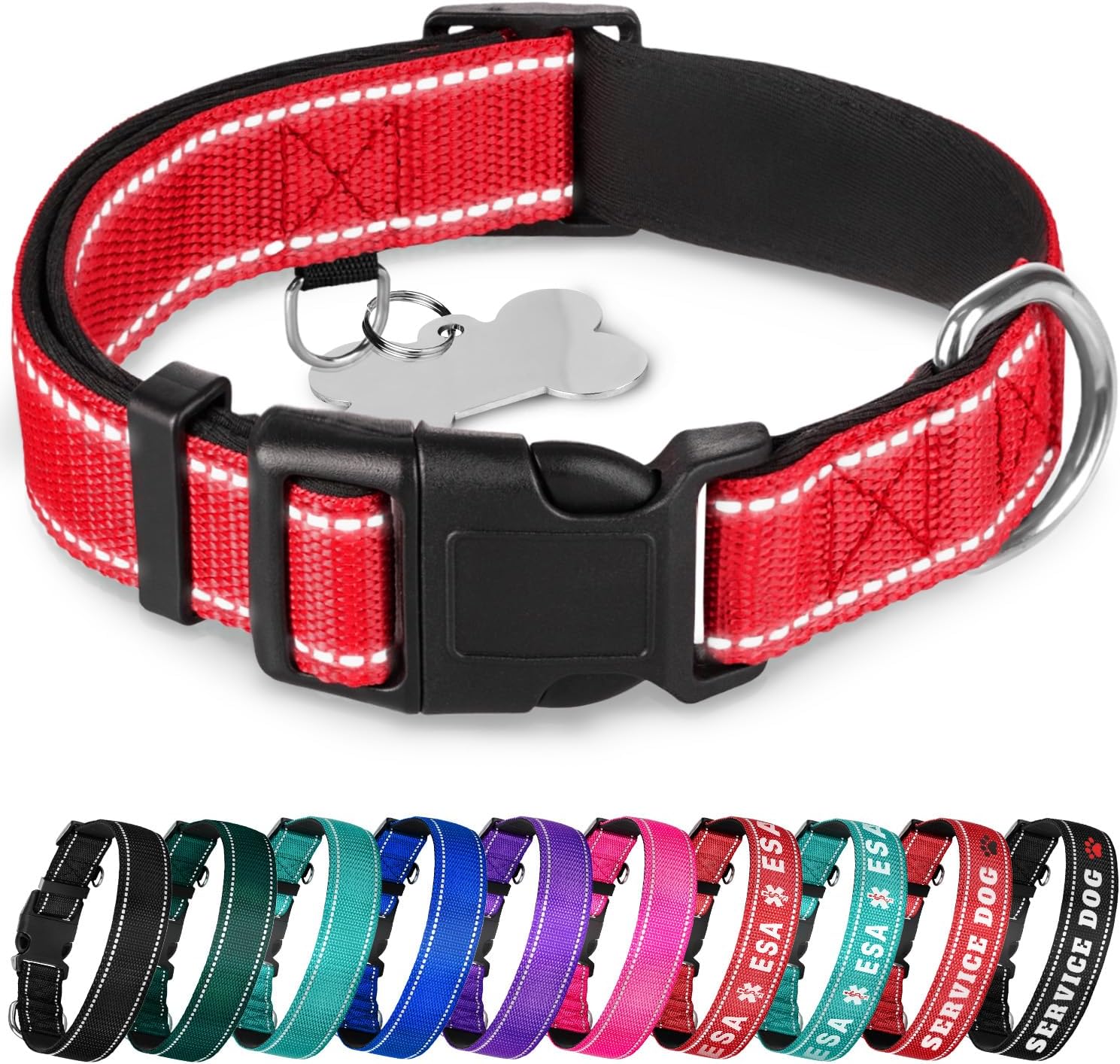 TECEUM Reflective Dog Collar - Aquamarine - M - Extra Soft Padding - Basic Nylon Pet Collar - Quick Release Buckle - Fits Small, Medium and Large Dogs, Puppies, Cats - ESA & Service Dog Options - Image 12