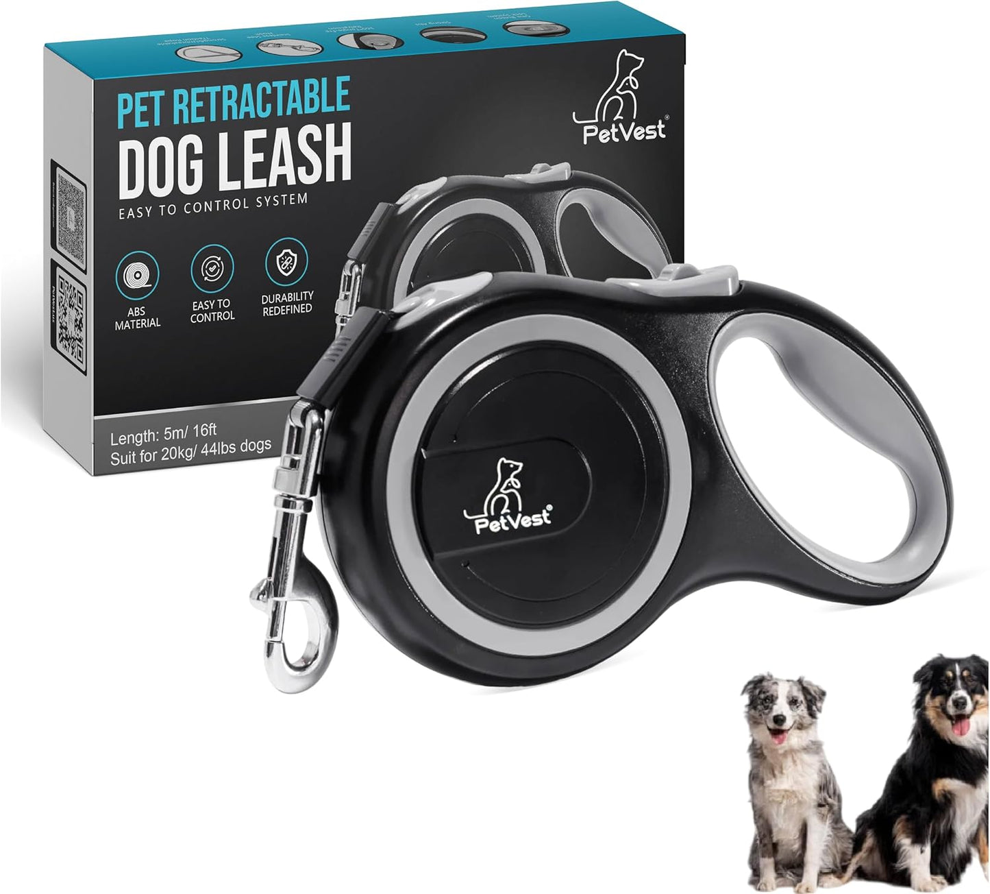 Retractable Dog Leash - Extendable up to 26 FT, Heavy Duty Nylon Tape, No-Tangle, One-Handed Brake & Lock, for Small to X-Large Dogs up to 110 lbs (Black) - Image 10
