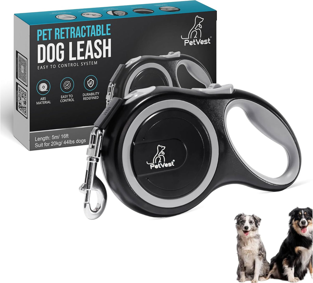 Retractable Dog Leash - Extendable up to 26 FT, Heavy Duty Nylon Tape, No-Tangle, One-Handed Brake & Lock, for Small to X-Large Dogs up to 110 lbs (Black) - Image 10