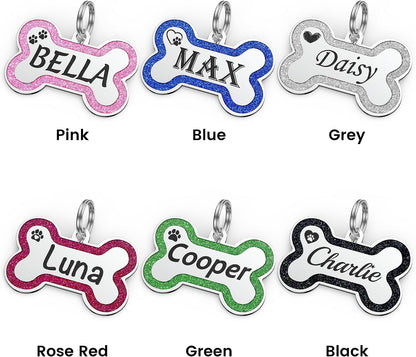 Small pink bone shaped dog name tag with attached split ring