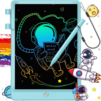 FLUESTON LCD Writing Tablet 10 Inch Blue front view showing colorful drawing screen and stylus