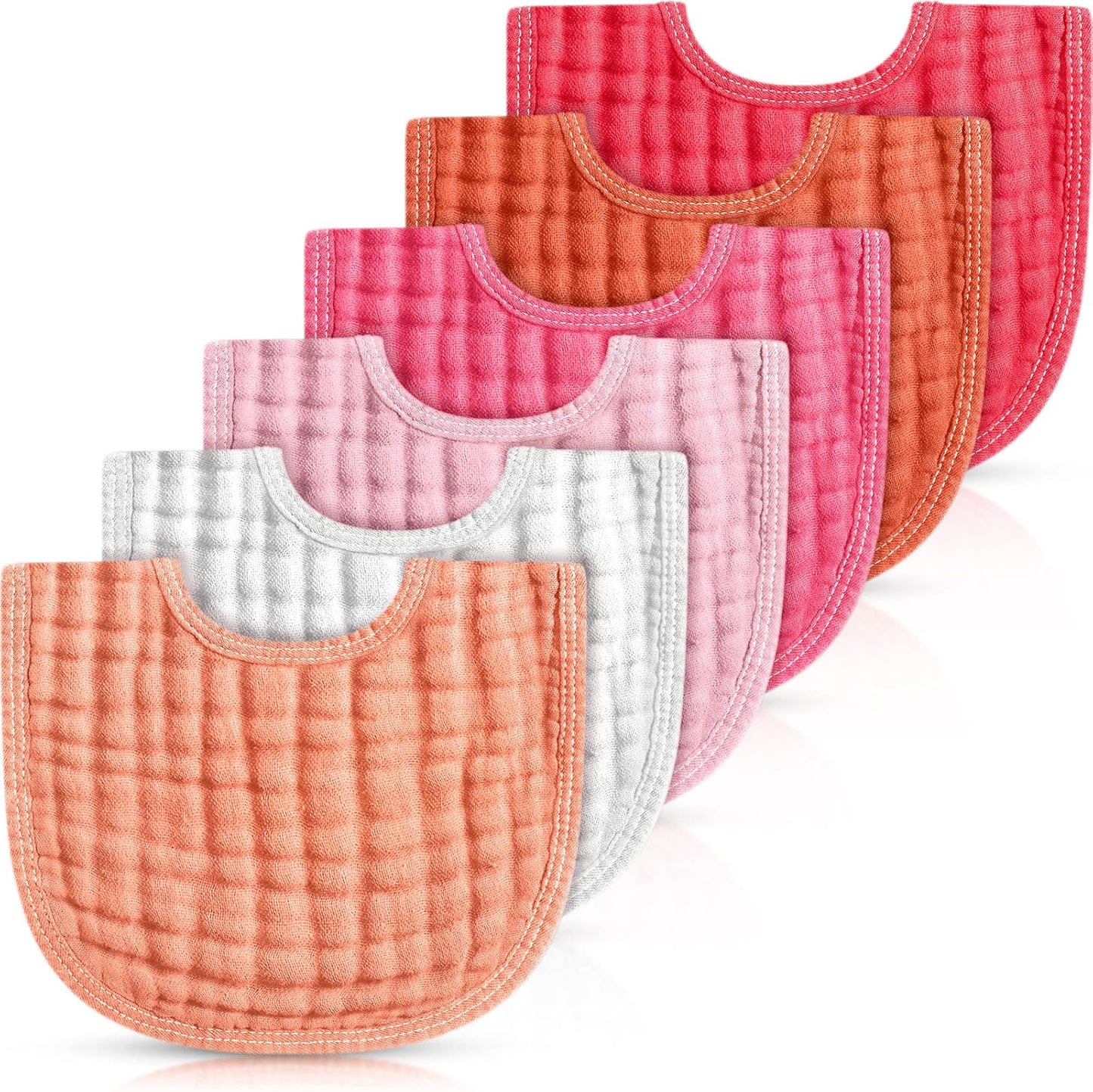 Frienda 6 Pcs Muslin Bibs and Burp Cloths pink series front view
