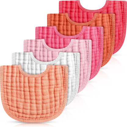 Frienda 6 Pcs Muslin Bibs and Burp Cloths pink series front view