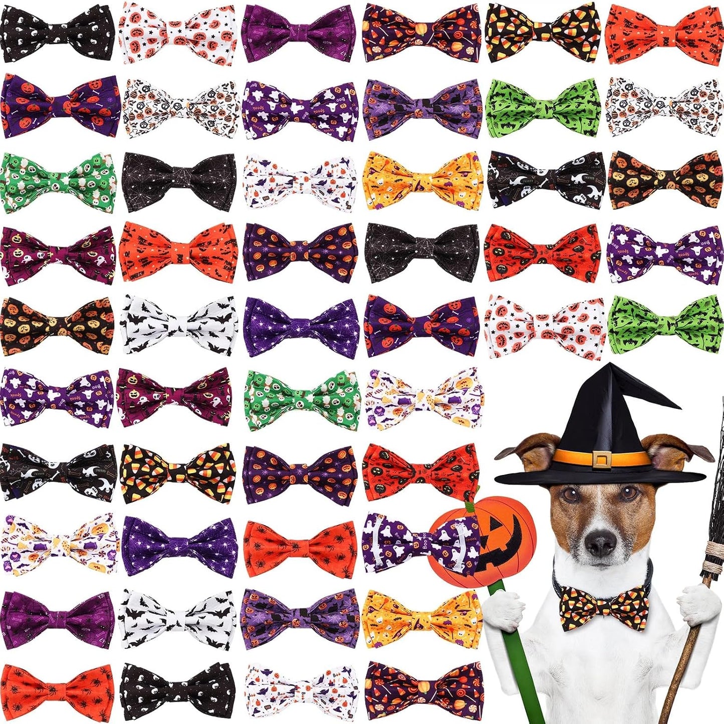 Hillban 50 Pcs Dog Collar Bow Ties, Adjustable Pet Bow Accessories with Elastic Bands, Grooming, Photo Props & Costume Decorations for Small to Medium Dogs - Image 15