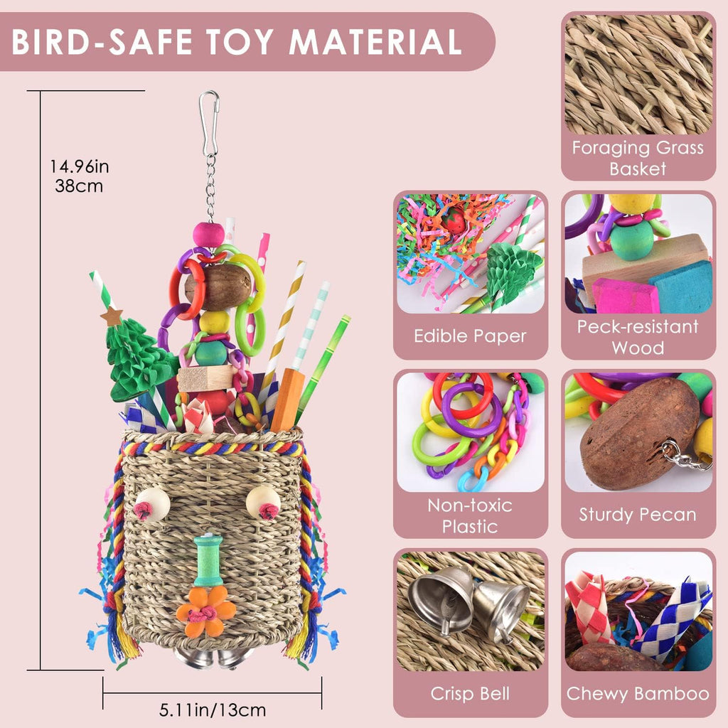 Close up of chewable bamboo and wooden beads on Katumo bird toy