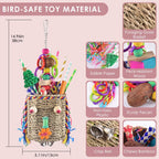 Close up of chewable bamboo and wooden beads on Katumo bird toy
