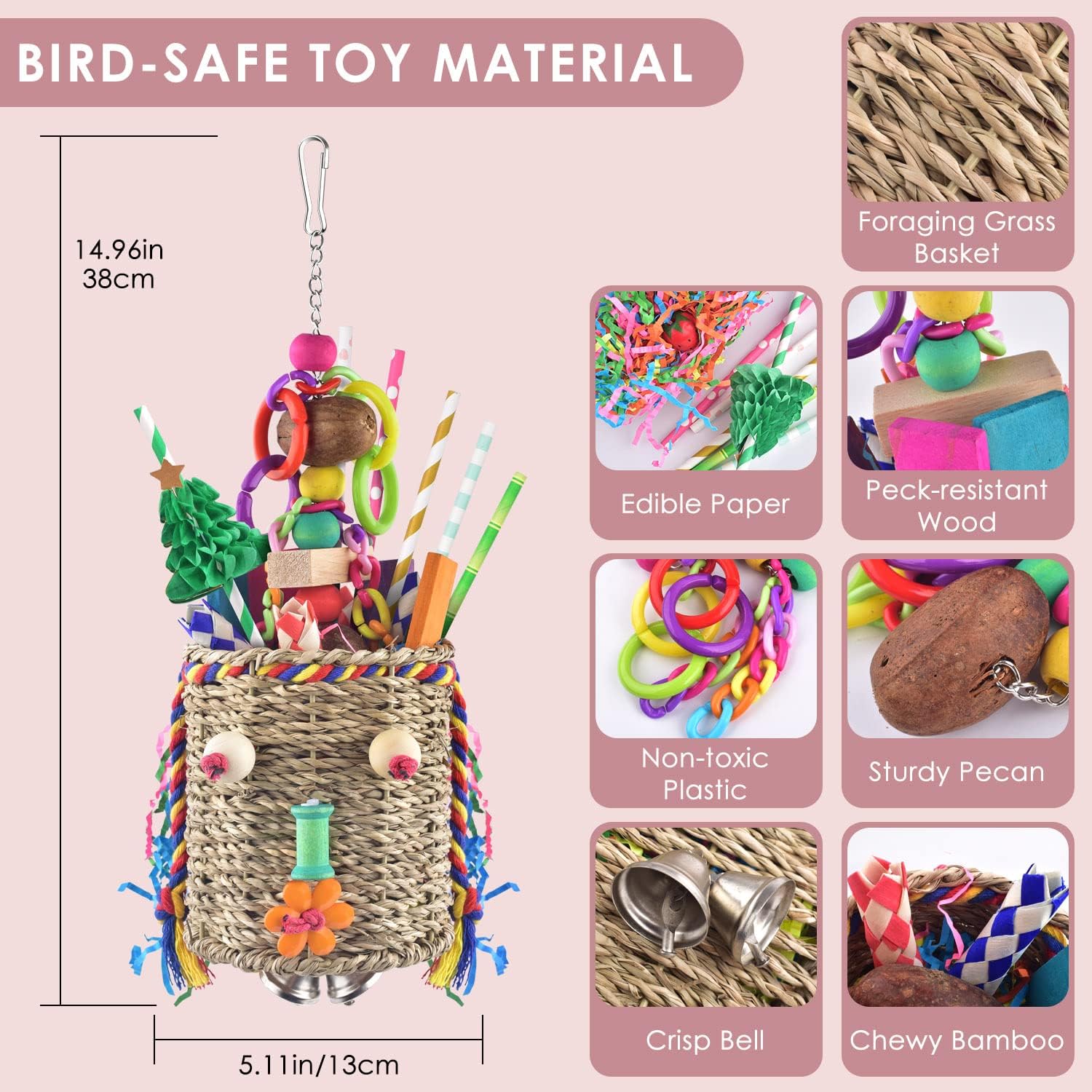 KATUMO natural seagrass basket filled with colorful chewable wood blocks