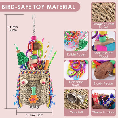 KATUMO natural seagrass basket filled with colorful chewable wood blocks