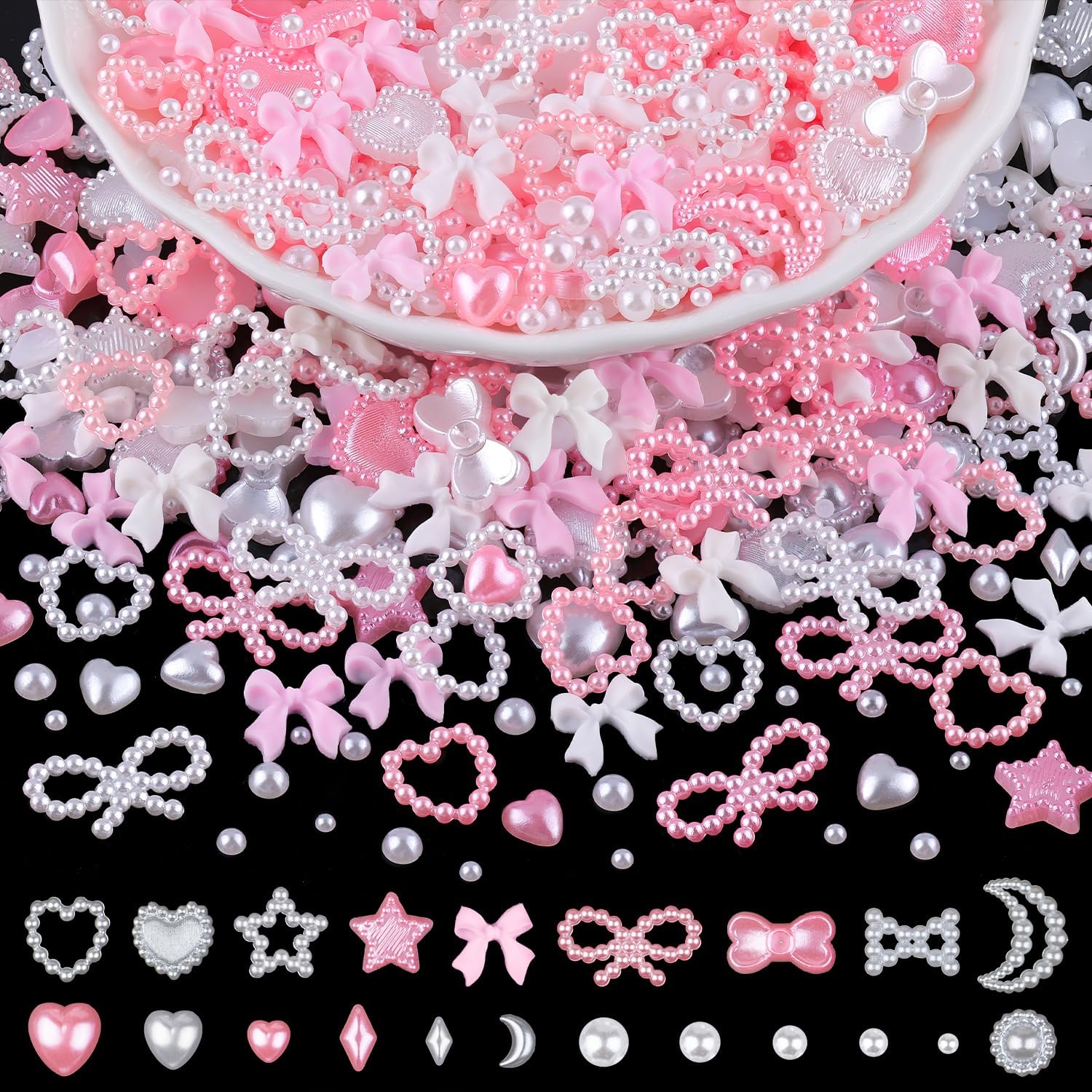 Belleboost 3D nail charms and flatback pearls kit front view