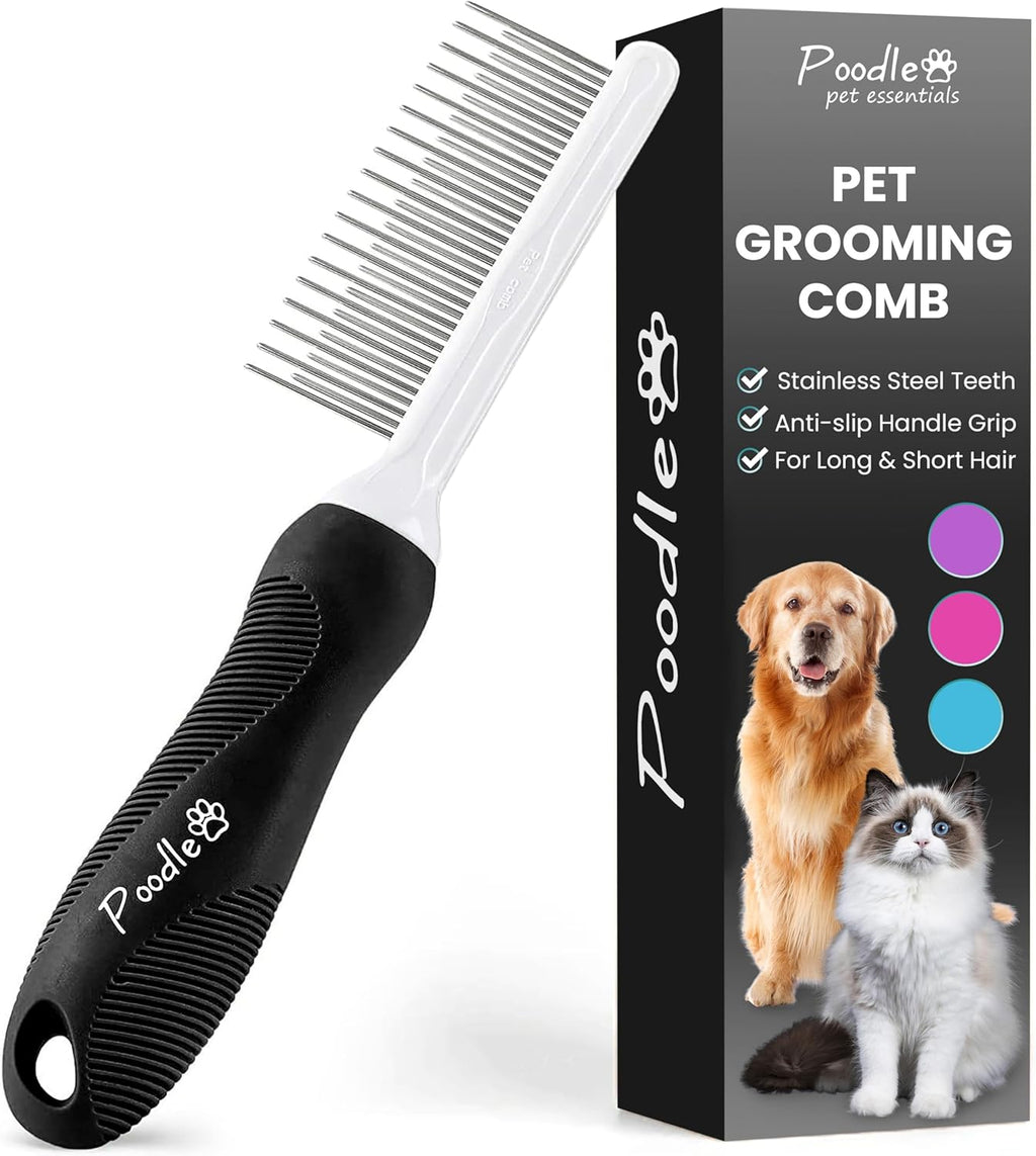 Poodle Pet Detangling Pet Comb with Long & Short Stainless Steel Teeth for Removing Matted Fur, Knots & Tangles - Detangler Tool Accessories for Safe & Gentle DIY Dog & Cat Grooming - Image 14