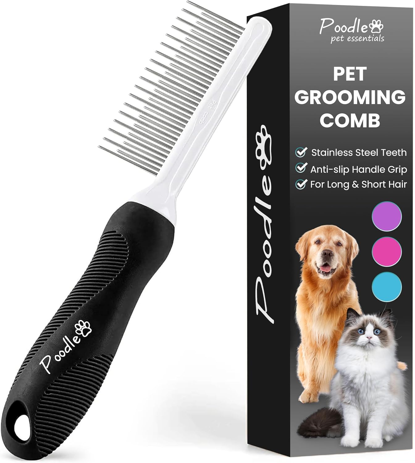 Poodle Dematting Fur Rake Comb Brush for Dogs and Cats - Long 2.5" Steel Safety Blades Metal Comb for Detangling Matted or Knotted Undercoat Hair - Image 14