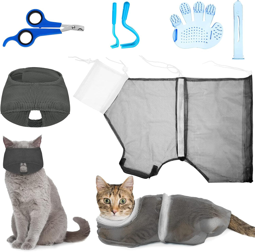 Patelai 5 Pcs Cat Bathing Bag Set Cat Grooming Bag Adjustable Pet Shower Net Muzzles Nail Clipper Tick Remover Tool Massage Brush(Pink) - Image 11