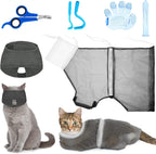 Patelai 5 Pcs Cat Bathing Bag Set Cat Grooming Bag Adjustable Pet Shower Net Muzzles Nail Clipper Tick Remover Tool Massage Brush(Pink) - Image 11