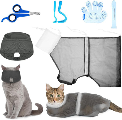 Patelai 5 Pcs Cat Bathing Bag Set Cat Grooming Bag Adjustable Pet Shower Net Muzzles Nail Clipper Tick Remover Tool Massage Brush(Pink) - Image 11