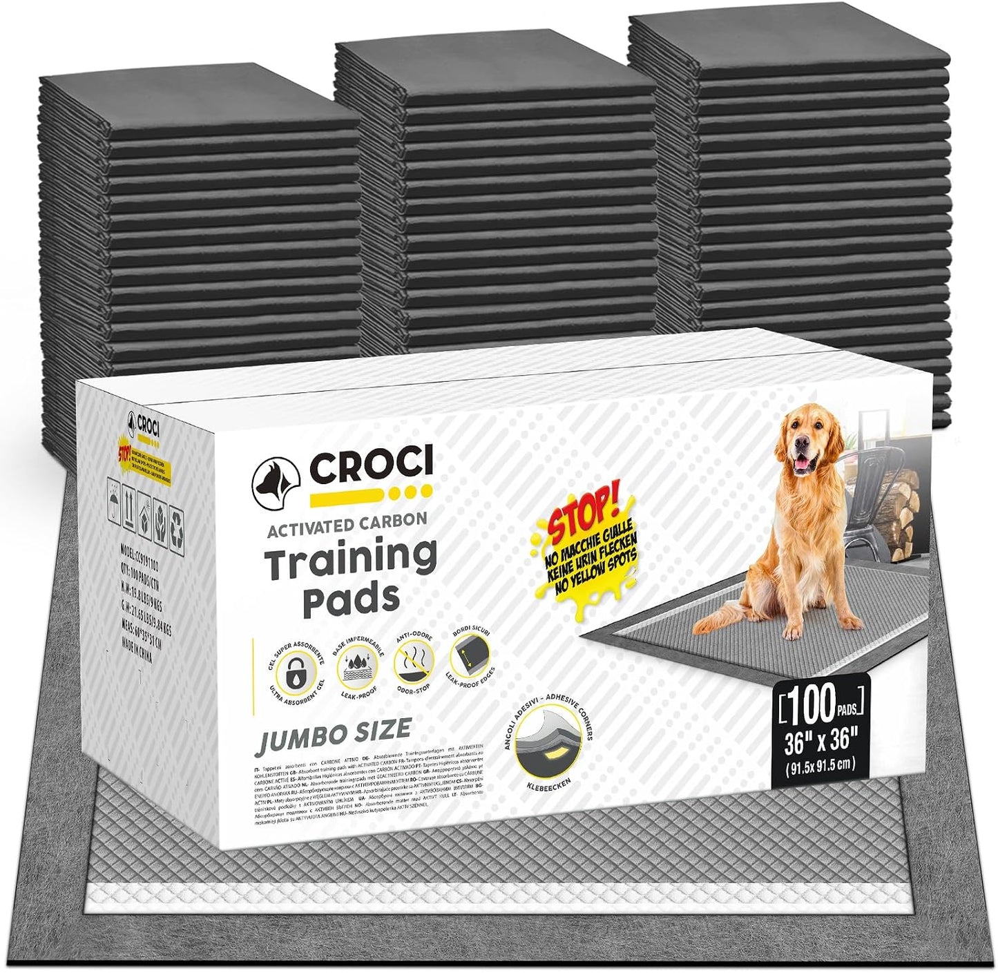 CROCI Charcoal Puppy Pads with Adhesive Tabs, 28x34in Extra Large Pee Pads for Dogs, Odor-Control Super Absorbent Quick-Dry Leak-Proof, Disposable (40 Counts) - Image 12