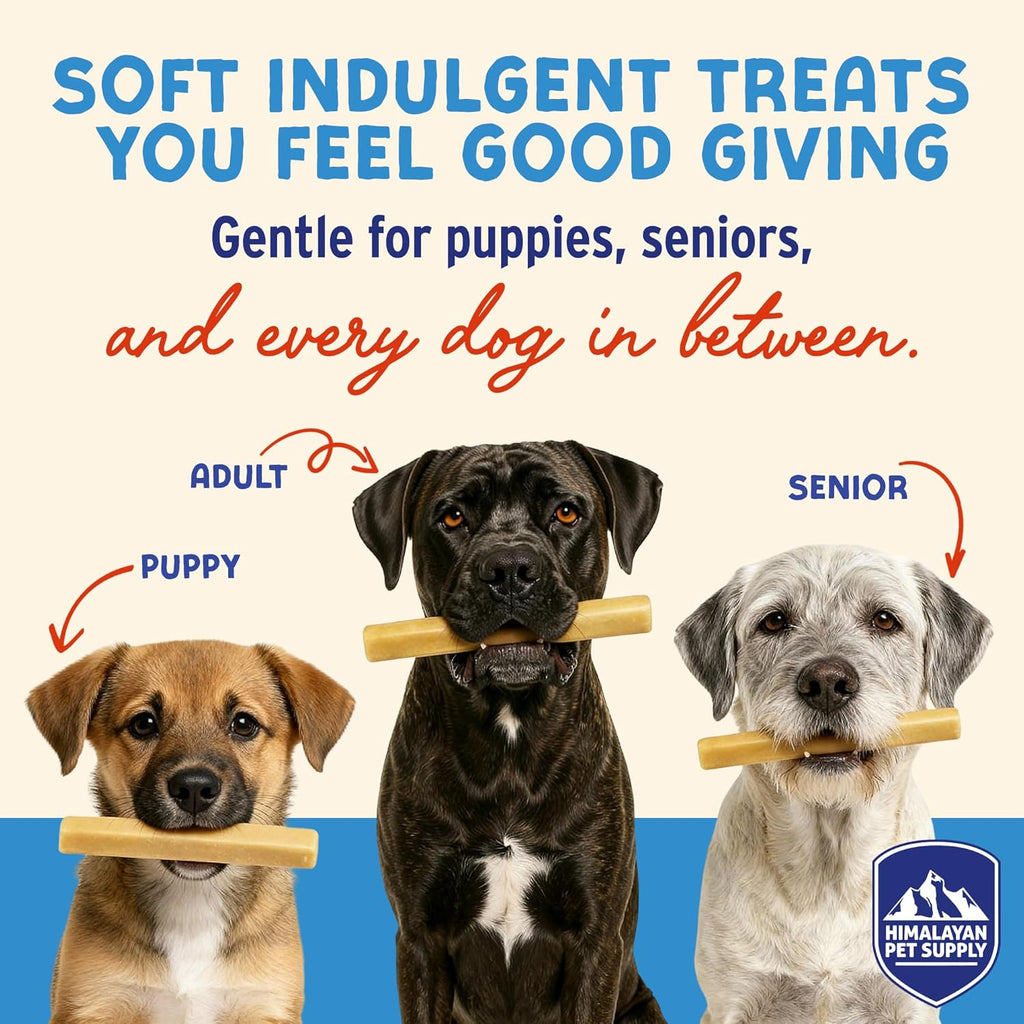 Himalayan Pet Supply probiotic dog treats showing soft texture sticks for gut health.