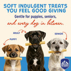 Himalayan Pet Supply probiotic dog treats showing soft texture sticks for gut health.