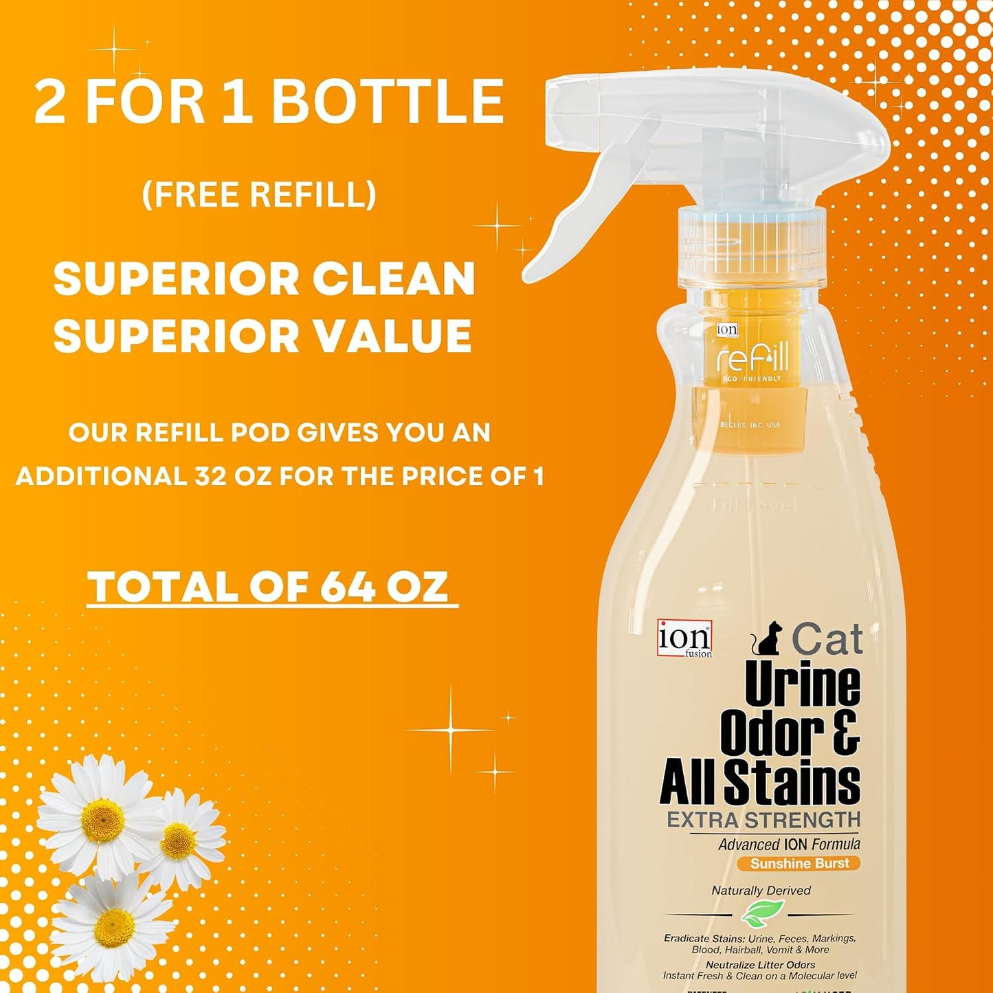 ION Fusion eco friendly pet cleaner being sprayed on carpet stains