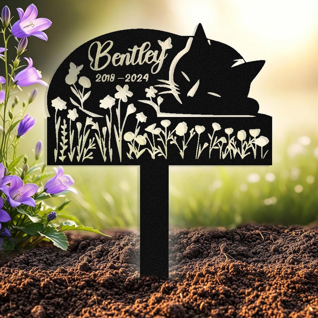 Custom Sleeping Cat Grave Marker Outdoor, Personalized Cat Memorial Grave - Image 1