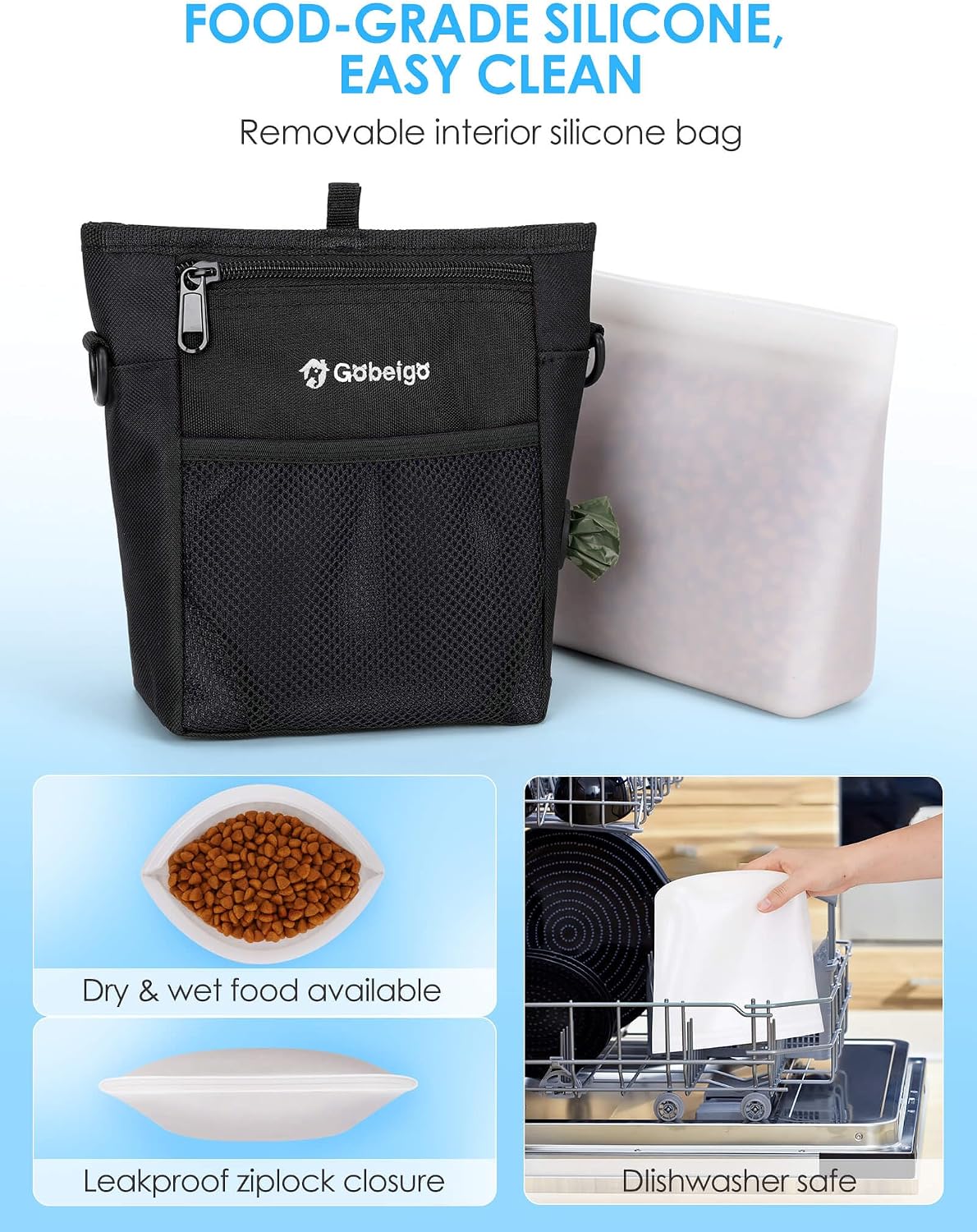 Gobeigo training fanny pack with removable food grade silicone liner pulled out
