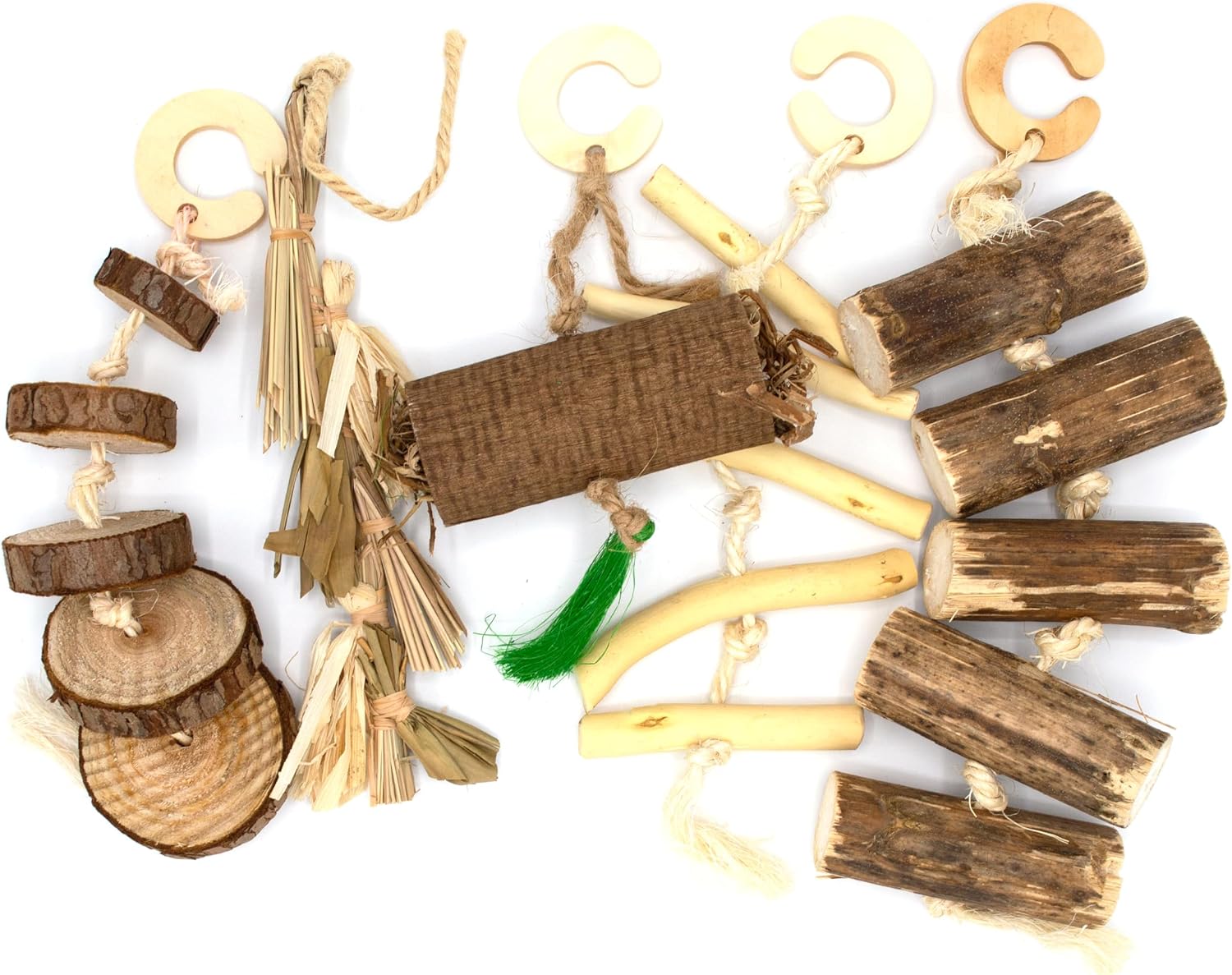 Close up of the natural willow and mulberry wood textures on the Oxbow guinea pig toys.