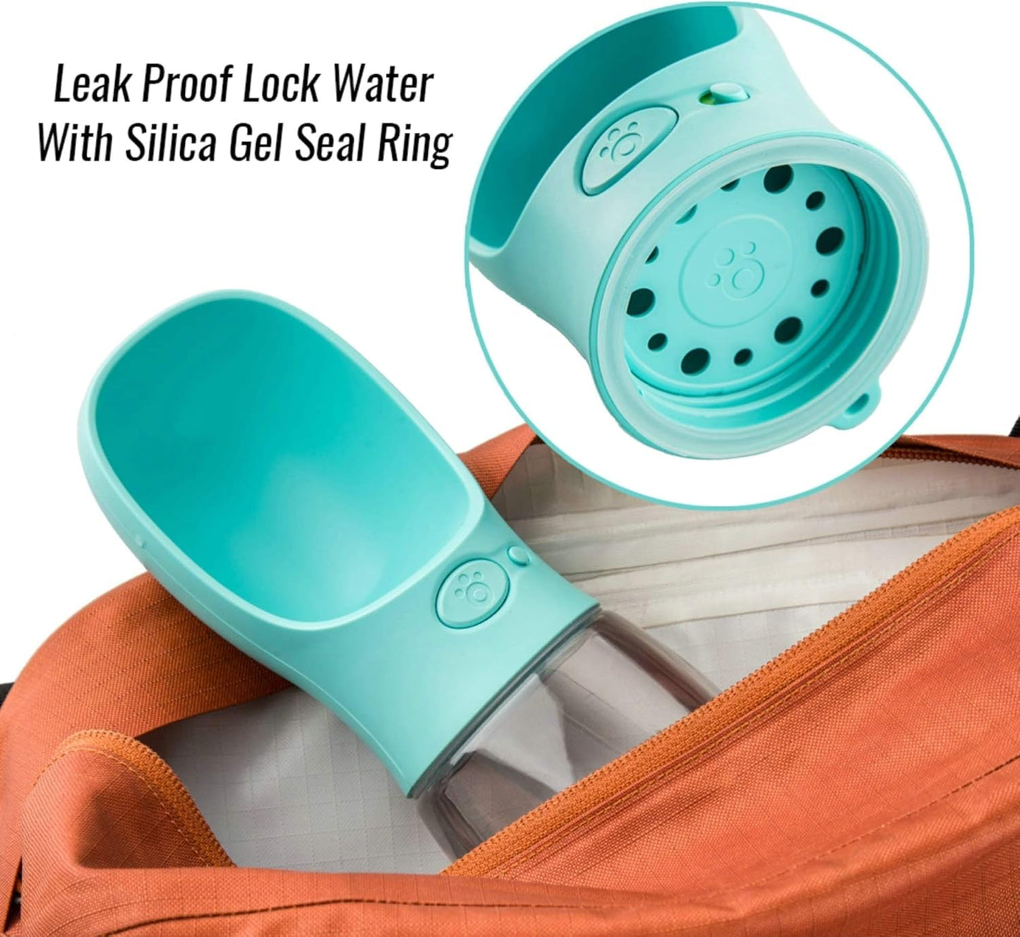 DEYACE puppy water feeder illustrating the leak proof silicone seal ring mechanism.