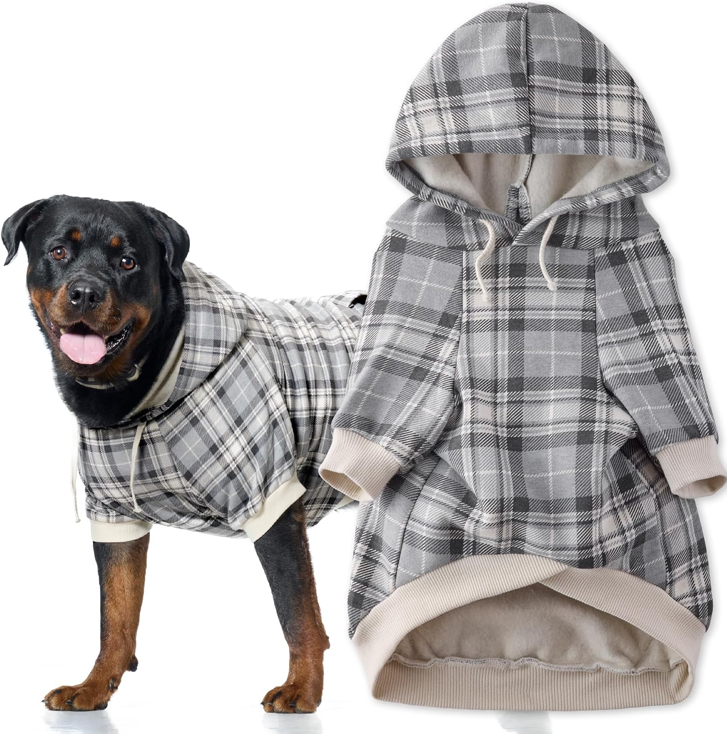 Pet Passion Rocky II - The Extra Comfy Hoodie, Organic Cotton and Recycled Poly Dog Hoodie Pet Coat Sweater for Small, Medium, Large Dogs, Black Sand Plaid, Small - Image 14