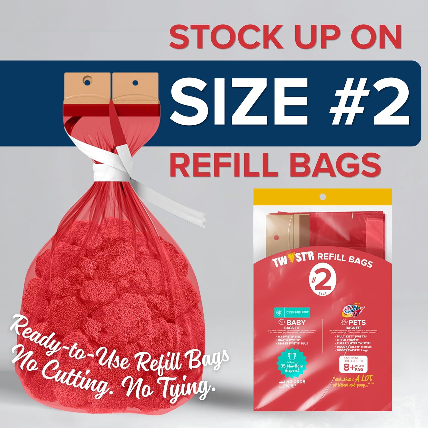 Red Rocket cat litter disposal system with charcoal sachet detail