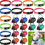Foilswirl 12 pack goat collar front view showing multicolour nylon straps and brass bells.
