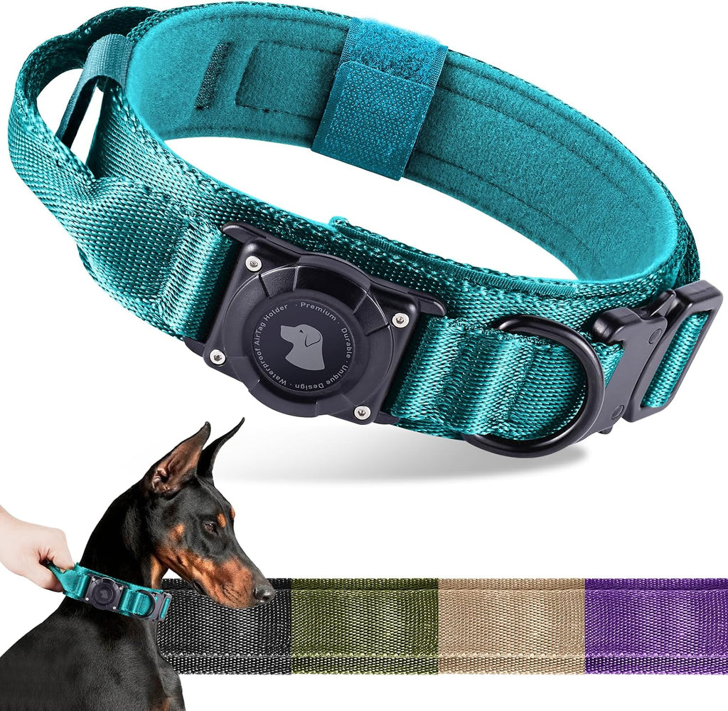 2026 Upgrade Waterproof AirTag Dog Collar, Military Tactical Dog Collar with AirTag Holder, Comfortable Control Handle and Metal Buckle, GPS Dog Collar Holder for Medium to Large Dogs (Khaki,L) - Image 14
