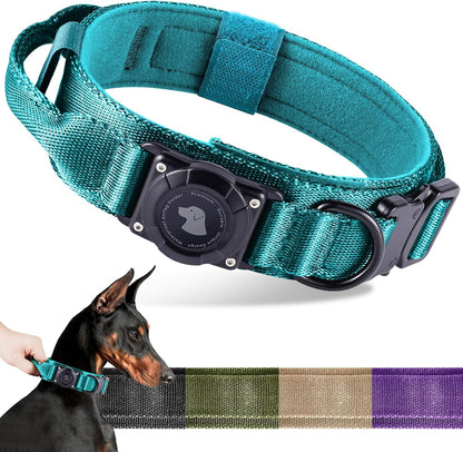 2026 Upgrade Waterproof AirTag Dog Collar, Military Tactical Dog Collar with AirTag Holder, Comfortable Control Handle and Metal Buckle, GPS Dog Collar Holder for Medium to Large Dogs (Khaki,L) - Image 14