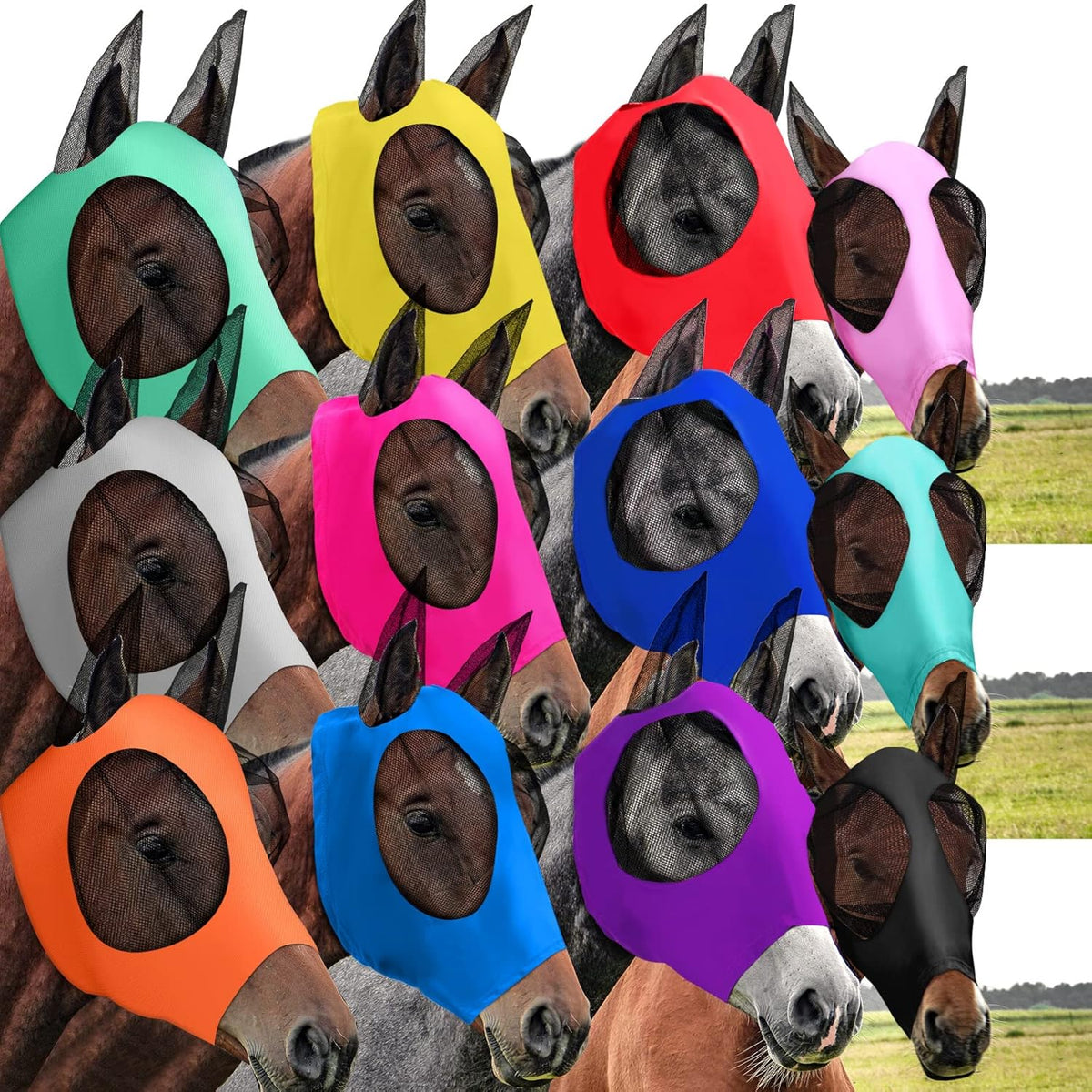 Sanwuta 12 pieces horse fly masks with ears front view