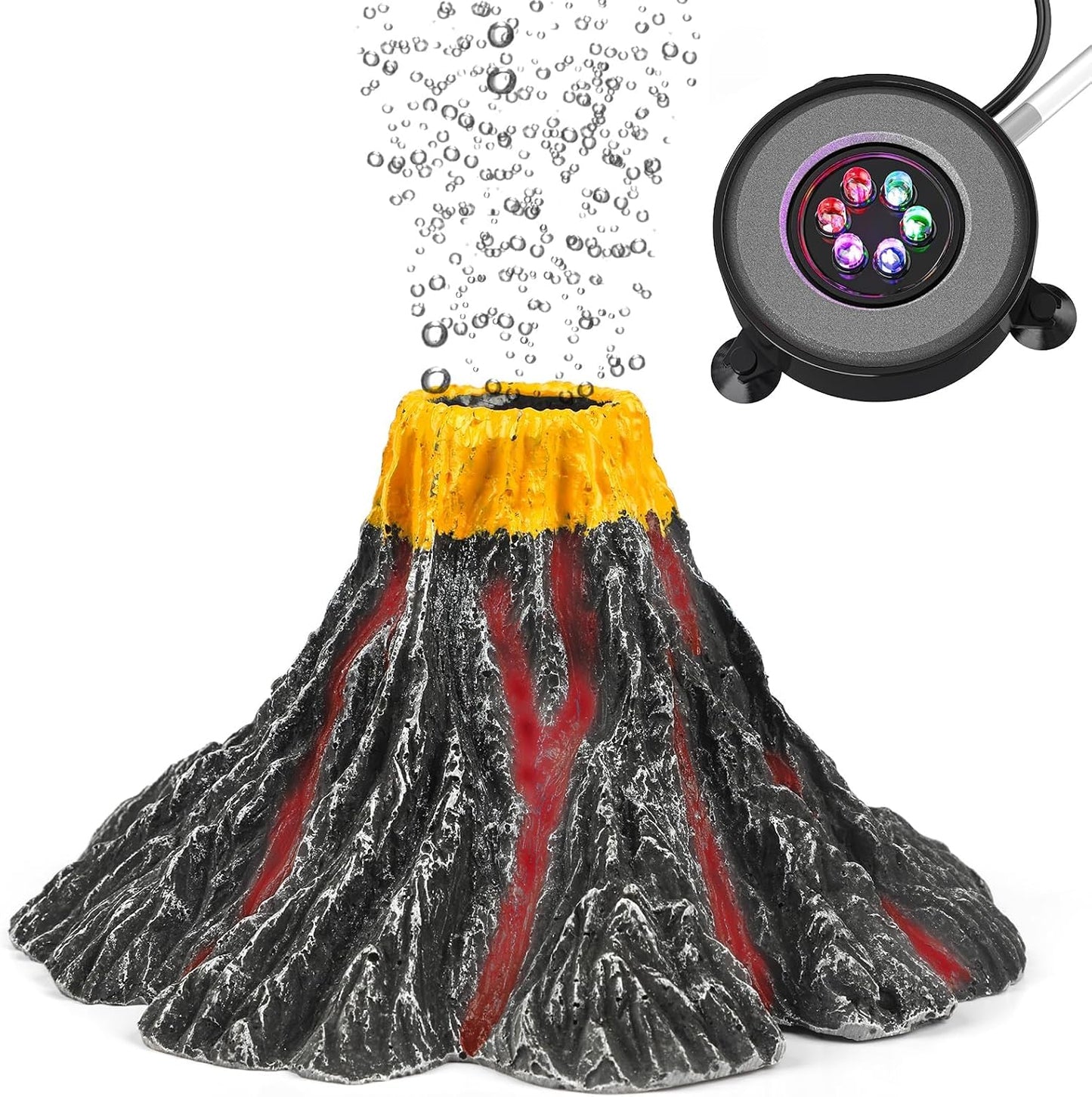 Uniclife aquarium volcano ornament front view with LED light